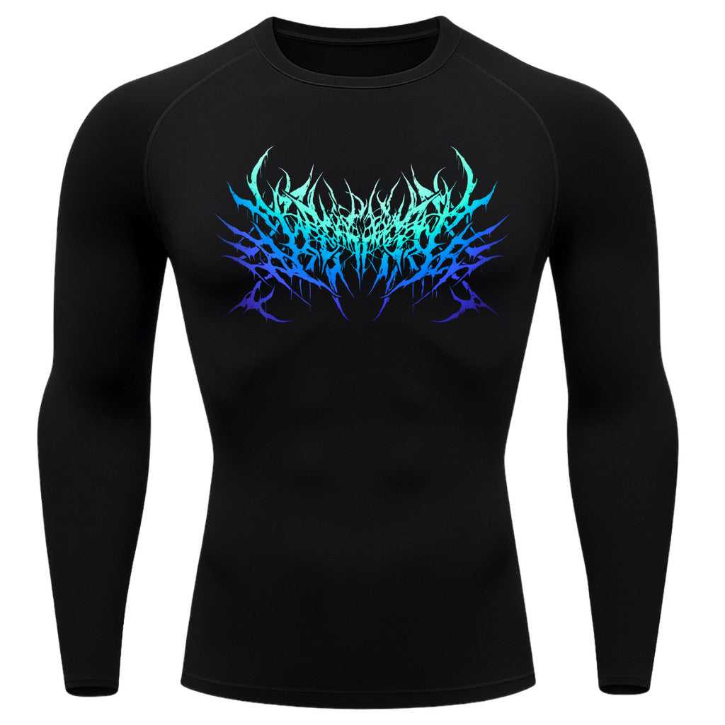 Camiseta Compressão Manga Longa Proteção Uv Segunda Pele Cyber Tribal Metal Dark Darknes Rash Guard