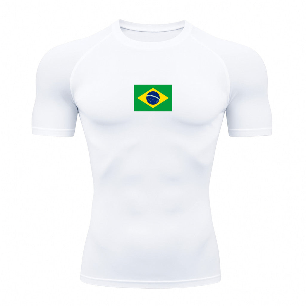 Camiseta Compressão Manga Curta Proteção UV 50+ Bandeira Do Brasil Varias Cores Rash Guard