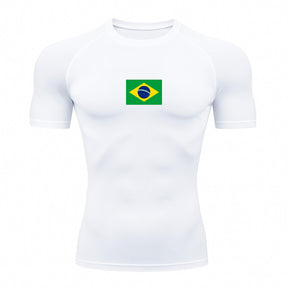 Camiseta Compressão Manga Curta Proteção UV 50+ Bandeira Do Brasil Varias Cores Rash Guard