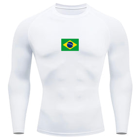 Camiseta Compressão Manga Longa Proteção UV 50+ Bandeira Do Brasil Camiseta Varias Cores Rash Guard