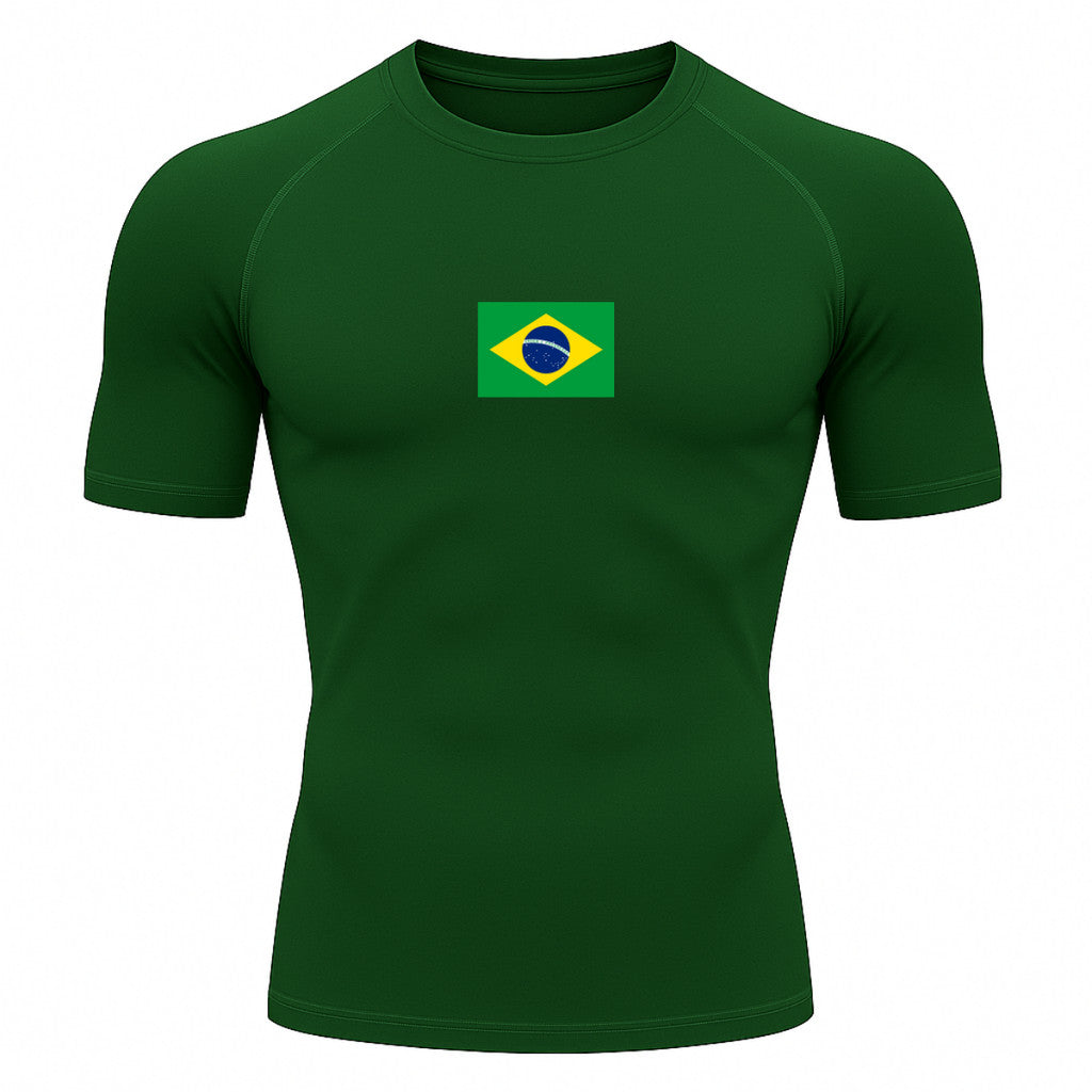 Camiseta Compressão Manga Curta Proteção UV 50+ Bandeira Do Brasil Varias Cores Rash Guard