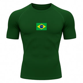 Camiseta Compressão Manga Curta Proteção UV 50+ Bandeira Do Brasil Varias Cores Rash Guard