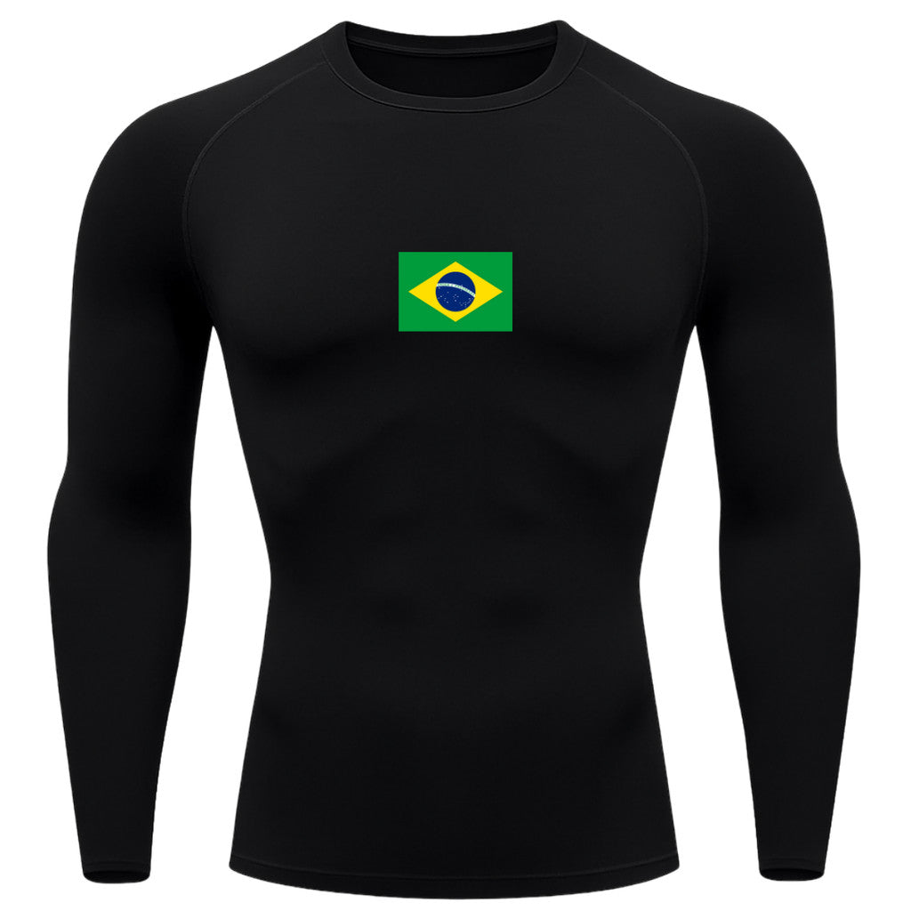 Camiseta Compressão Manga Longa Proteção UV 50+ Bandeira Do Brasil Camiseta Varias Cores Rash Guard