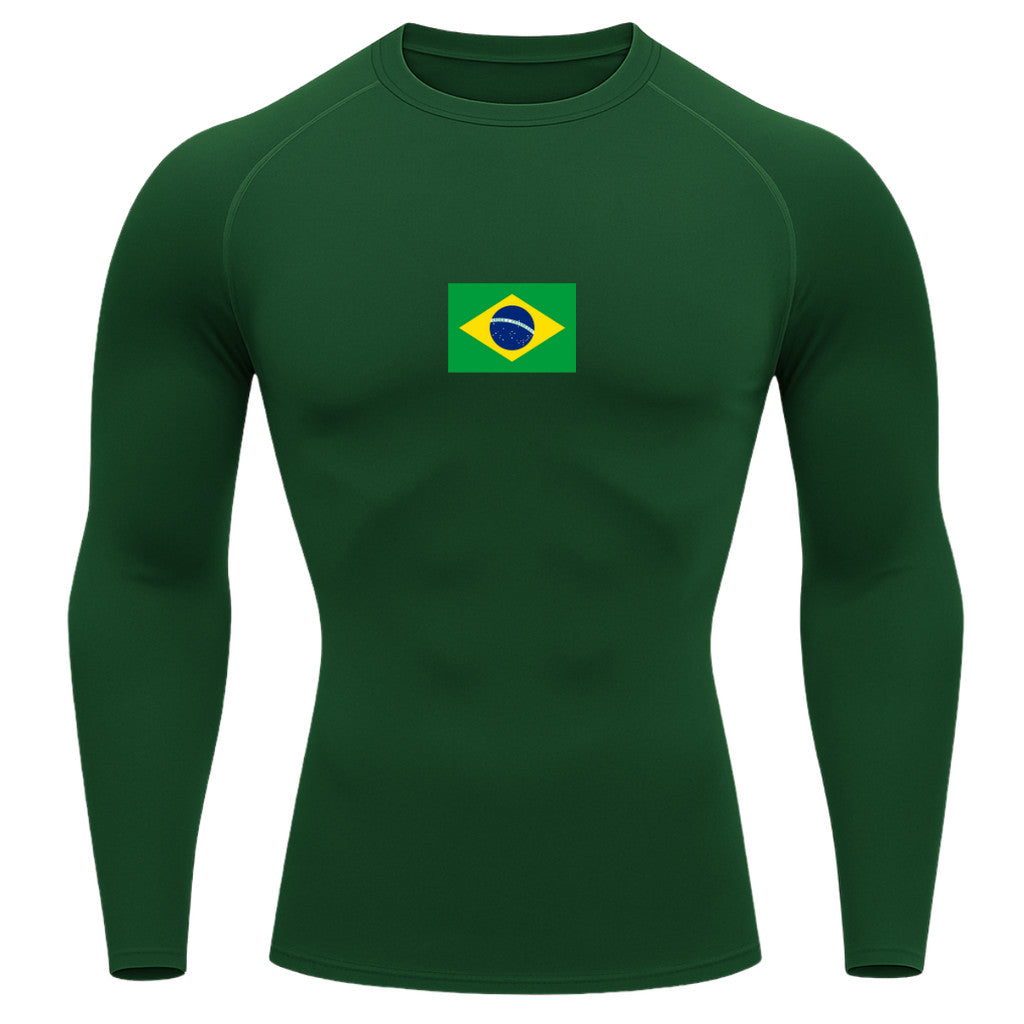 Camiseta Compressão Manga Longa Proteção UV 50+ Bandeira Do Brasil Camiseta Varias Cores Rash Guard