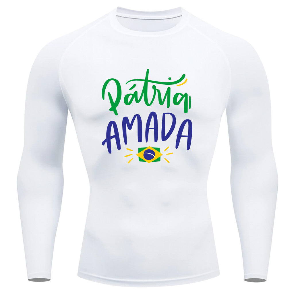 Camiseta Compressão Manga Longa Proteção UV 50+ Pátria Amada Brasil Camiseta Varias Cores Rash Guard