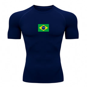 Camiseta Compressão Manga Curta Proteção UV 50+ Bandeira Do Brasil Varias Cores Rash Guard