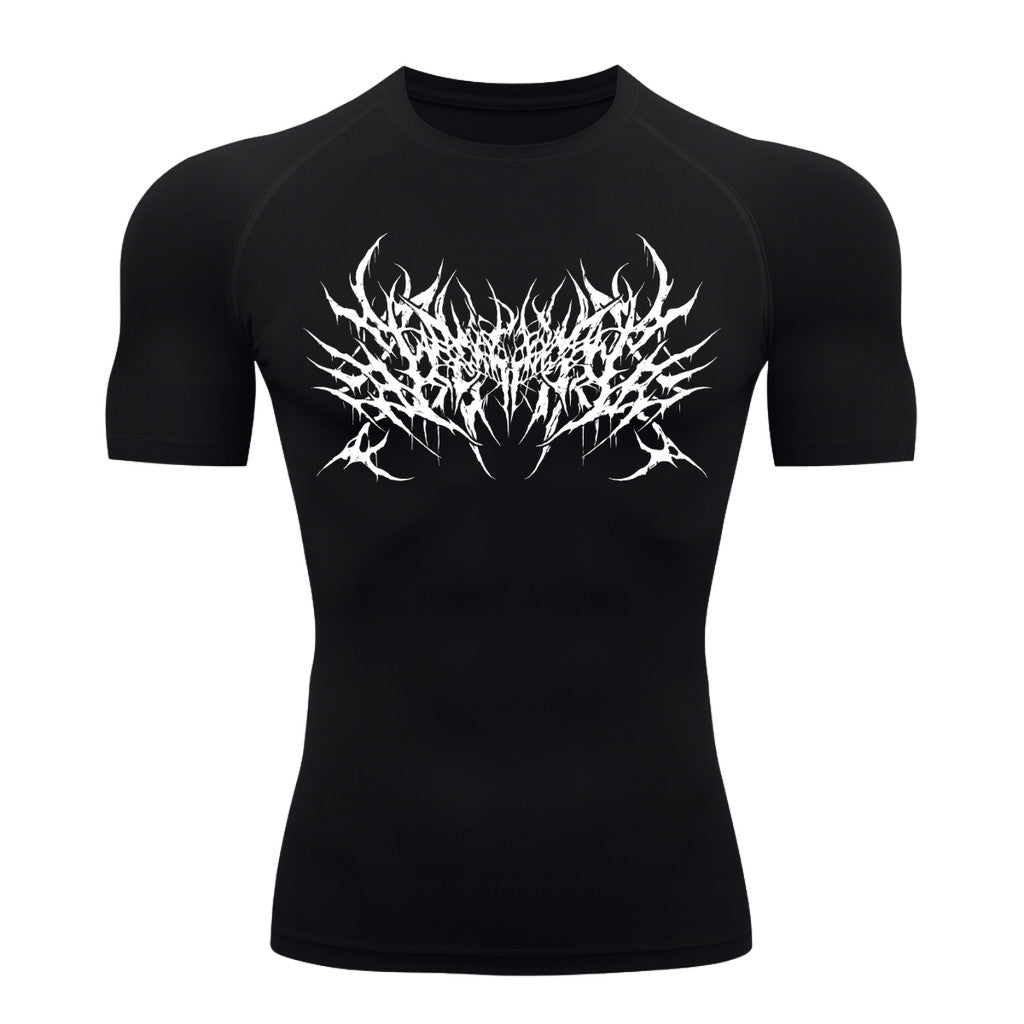 Camiseta Compressão Proteção Uv Segunda Pele Manga Curta Cyber Tribal Metal Dark Darknes Rash Guard