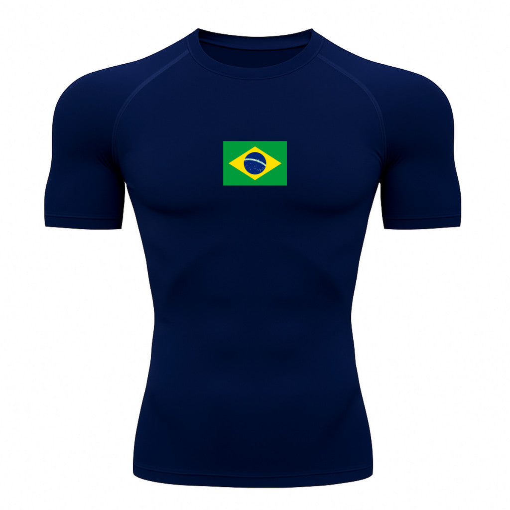 Camiseta Compressão Manga Curta Proteção UV 50+ Bandeira Do Brasil Varias Cores Rash Guard