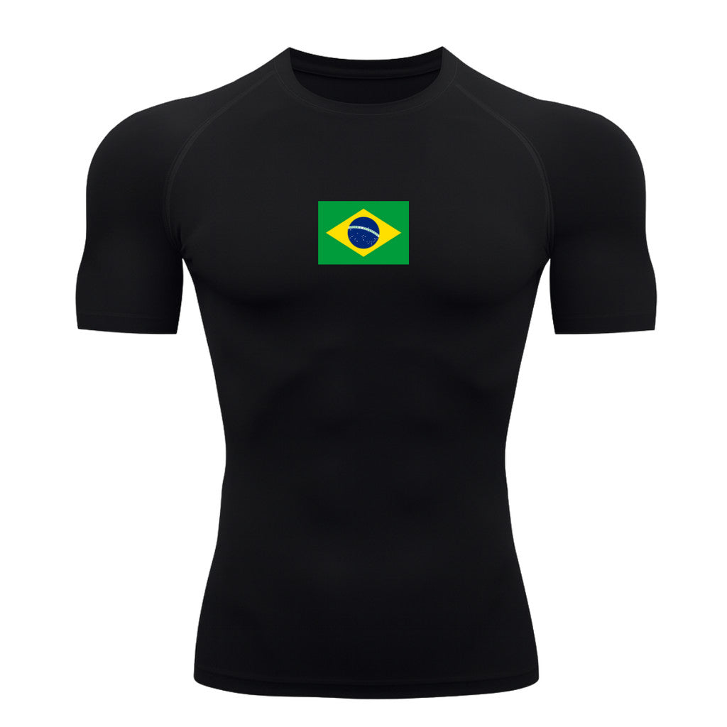 Camiseta Compressão Manga Curta Proteção UV 50+ Bandeira Do Brasil Varias Cores Rash Guard