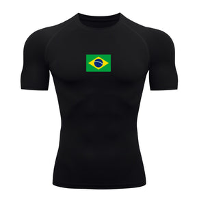 Camiseta Compressão Manga Curta Proteção UV 50+ Bandeira Do Brasil Varias Cores Rash Guard