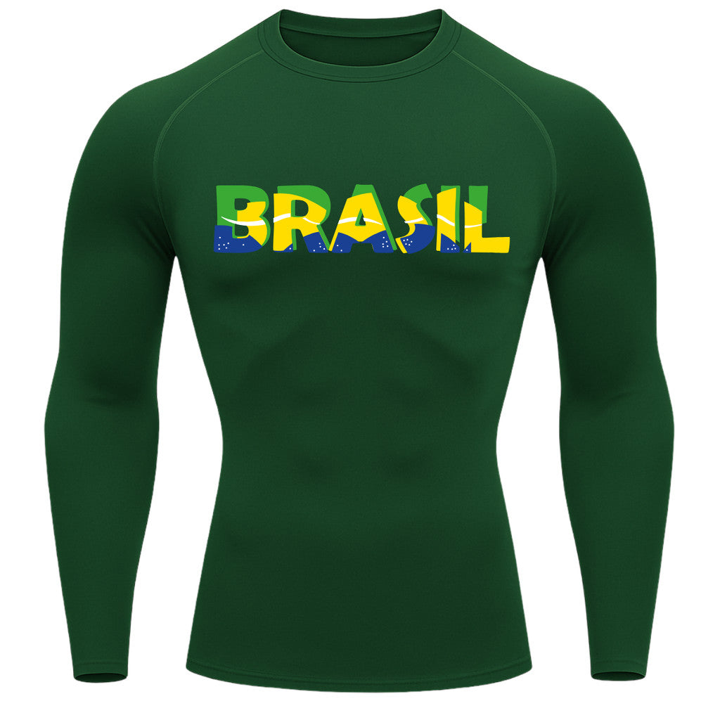 Camiseta Compressão Manga Longa Proteção UV 50+ Brasil Colorido Camiseta Varias Cores Rash Guard