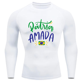 Camiseta Compressão Manga Longa Proteção UV 50+ Pátria Amada Brasil Camiseta Varias Cores Rash Guard