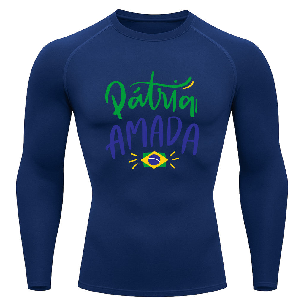 Camiseta Compressão Manga Longa Proteção UV 50+ Pátria Amada Brasil Camiseta Varias Cores Rash Guard