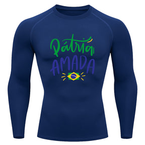 Camiseta Compressão Manga Longa Proteção UV 50+ Pátria Amada Brasil Camiseta Varias Cores Rash Guard