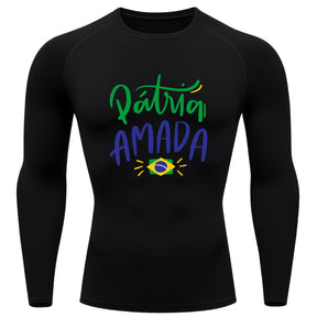 Camiseta Compressão Manga Longa Proteção UV 50+ Pátria Amada Brasil Camiseta Varias Cores Rash Guard
