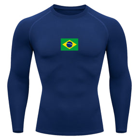 Camiseta Compressão Manga Longa Proteção UV 50+ Bandeira Do Brasil Camiseta Varias Cores Rash Guard