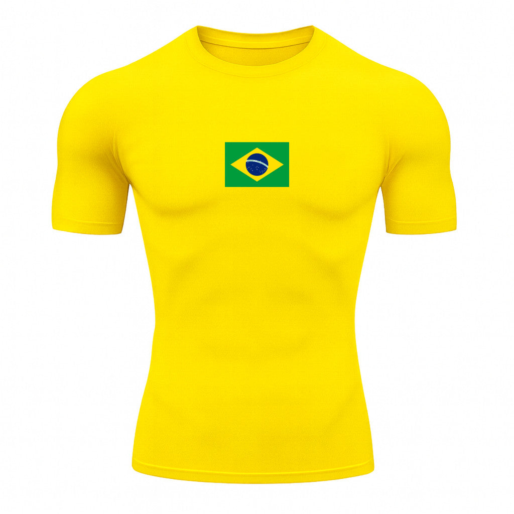 Camiseta Compressão Manga Curta Proteção UV 50+ Bandeira Do Brasil Varias Cores Rash Guard