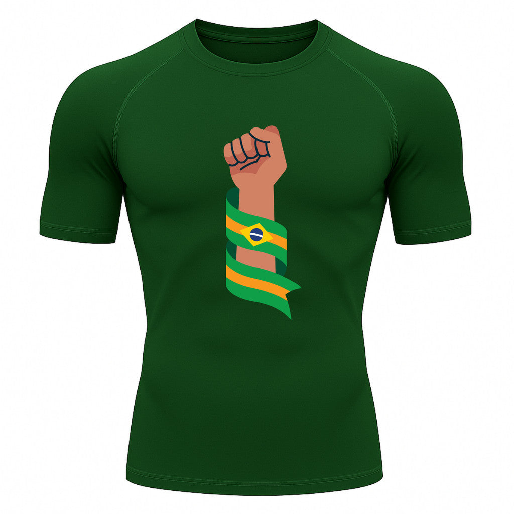 Camiseta Compressão Manga Curta Proteção UV 50+ Resistência Brasil Colorido Camiseta Varias Cores Rash Guard