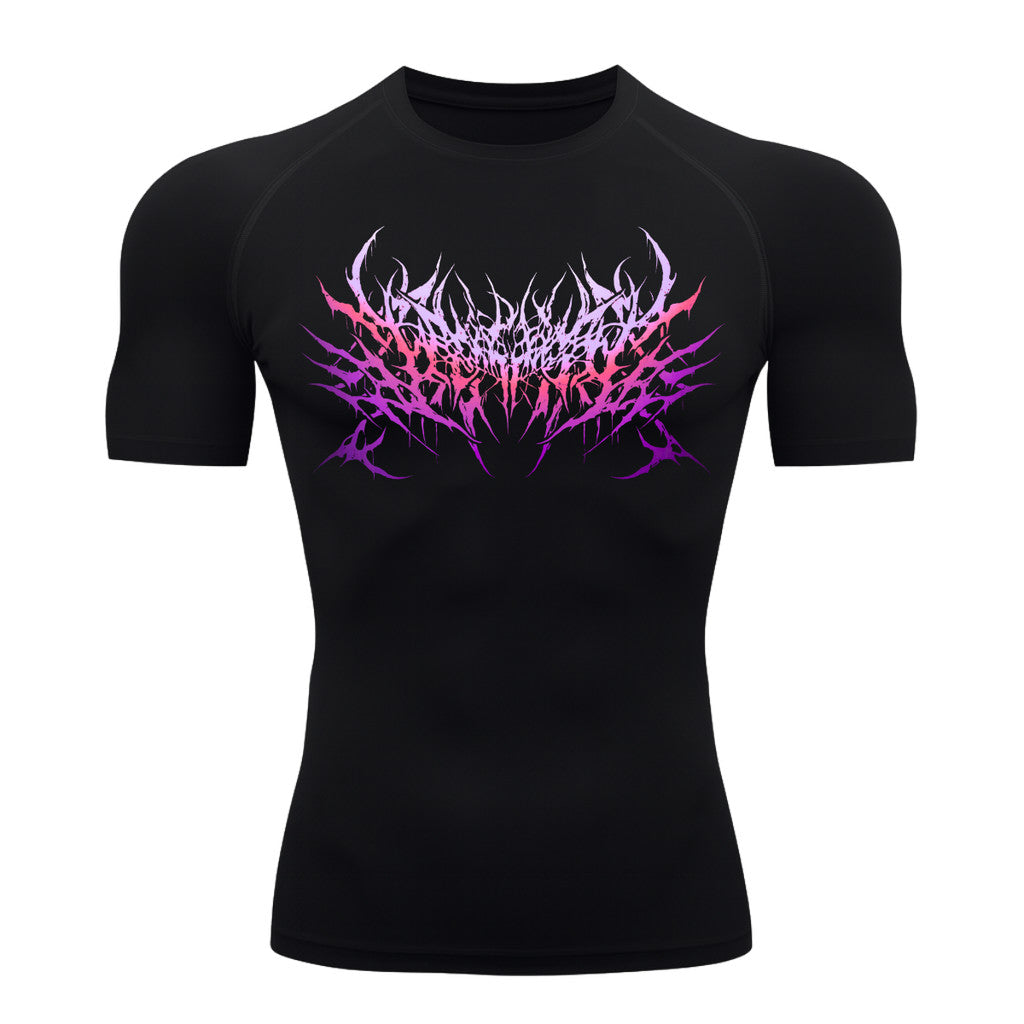 Camiseta Compressão Proteção Uv Segunda Pele Manga Curta Cyber Tribal Metal Dark Darknes Rash Guard