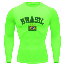 Camiseta Compressão Manga Longa UV Brasil Bandeira Estilo Bordado Colorido Varias Cores Rash Guard