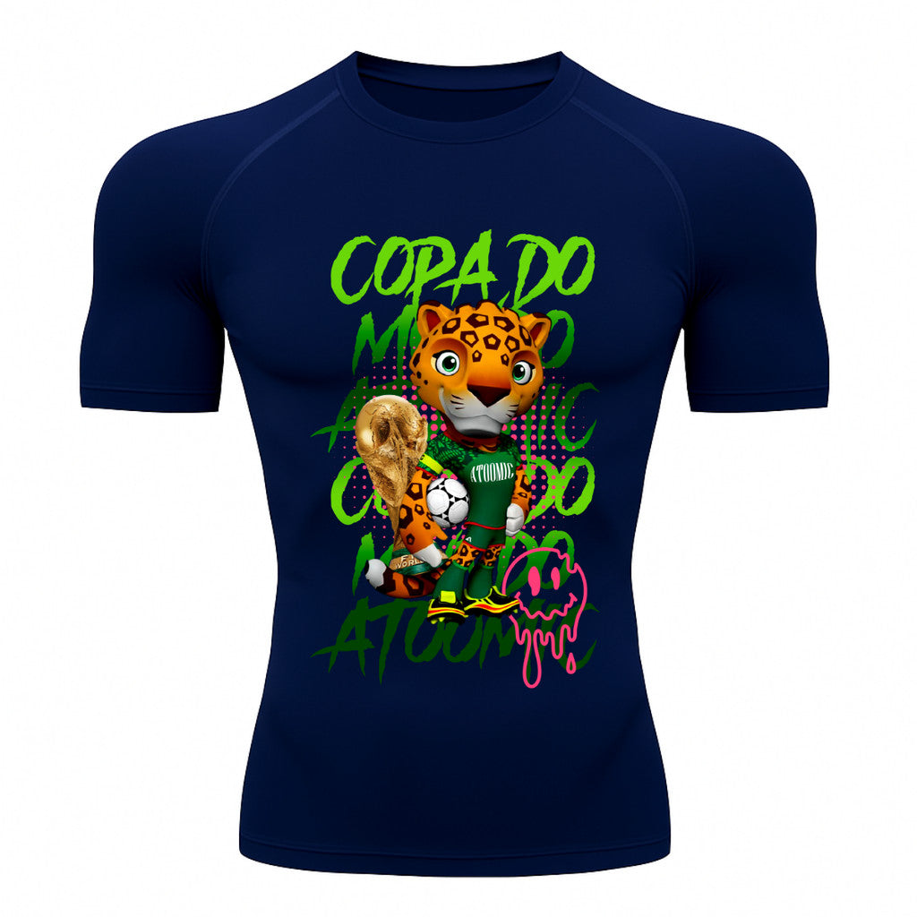 Camiseta Compressão Manga Curta UV Atoomic Onça Mascote Brasil Varias Cores Rash Guard