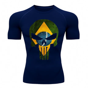 Camiseta Compressão Manga Curta UV Justiceiro Brasil Varias Cores Rash Guard