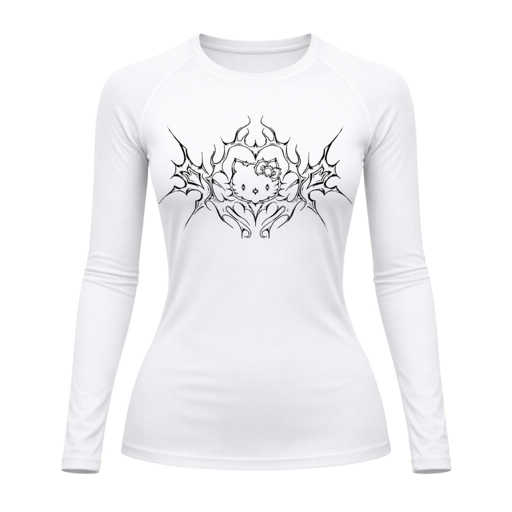 Camiseta Compressão Uv Manga Longa Cyber Tribal Black Heart Hello Kitty Rash Guard