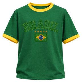 Camiseta Algodão Manga Curta Brasil Estilo Bordado Varias Cores