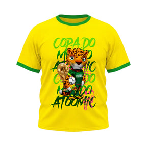 Camiseta Plus Size Manga Curta Gola E Manga Colorida UV Atoomic Mascote Onça Brasil Edition Copa
