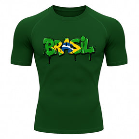 Camiseta Compressão Manga Curta UV Brasil Drip Edition Varias Cores Rash Guard