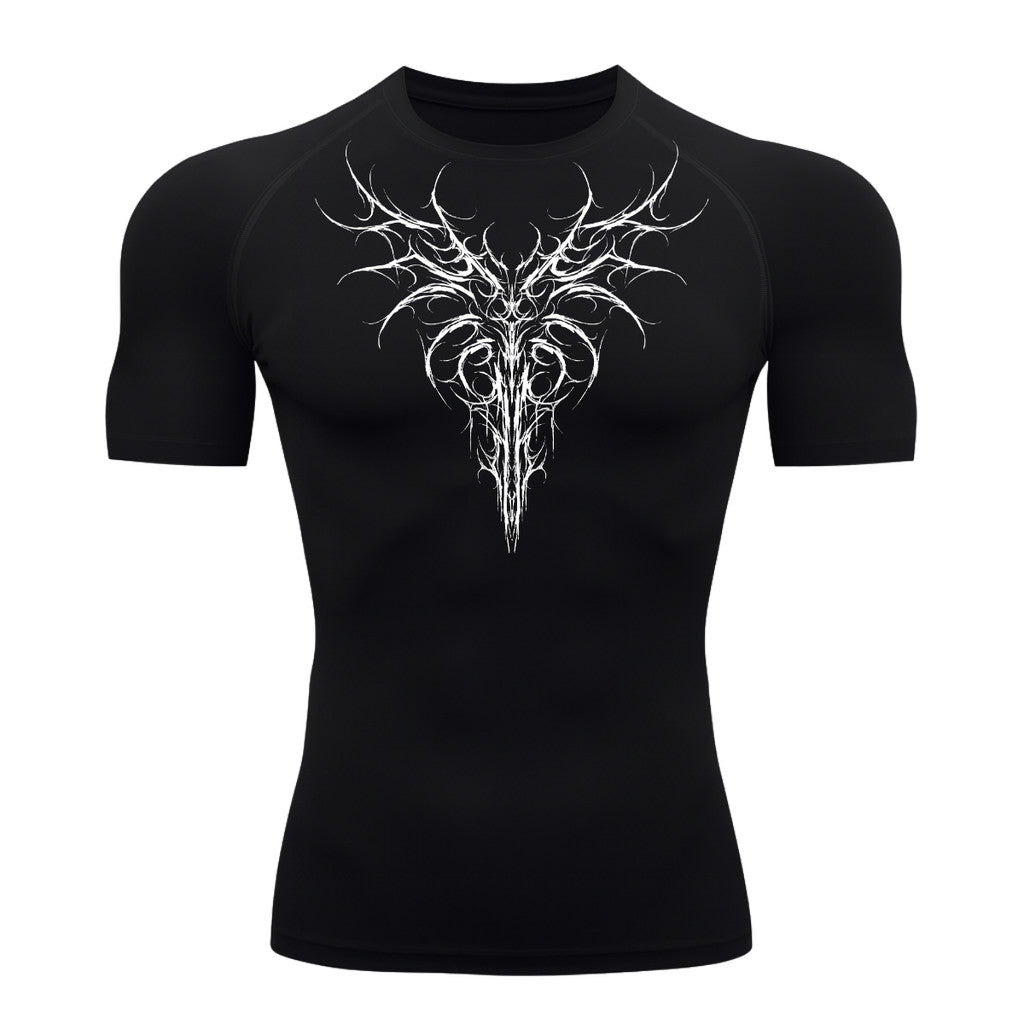 Camiseta Compressão Uv 50+ Manga Curta Cyber Tribal Dark Instinct Rash Guard