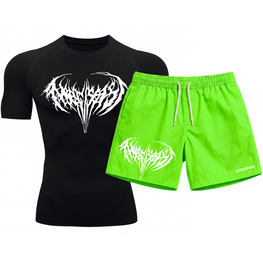 Kit Camiseta Térmica Manga Curta Uv E Bermuda Elastano Estampa Cyber Tribal Narcissist Rash Guard