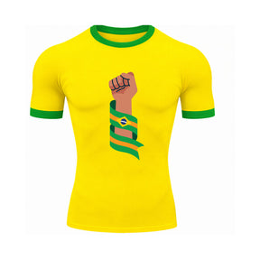 Camiseta Compressão Manga Curta Punho Brasileiro Colorida Rash Guard