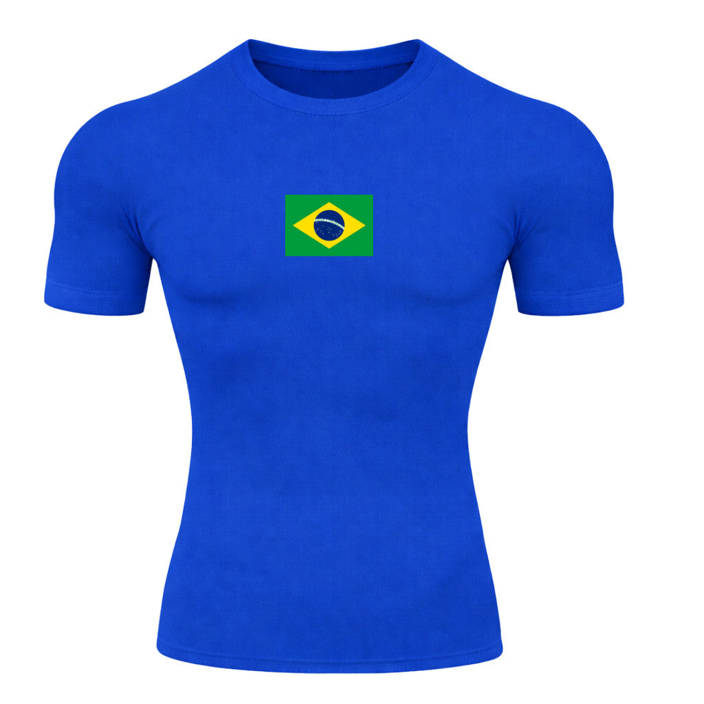 Camiseta Compressão Manga Curta Proteção UV 50+ Bandeira Do Brasil Varias Cores Rash Guard