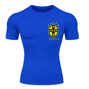 Camiseta Compressão Manga Curta UV Atoomic Escudo Brasil Prime Varias Cores Rash Guard