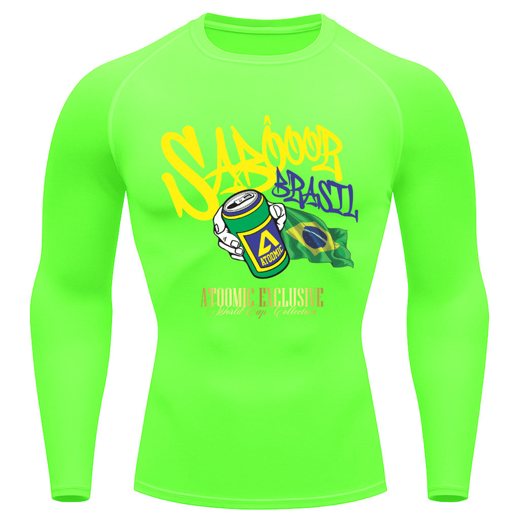 Camiseta Compressão Manga Longa UV Atoomic Sabor Brasil Varias Cores Rash Guard