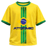 Camiseta Algodão Gola E Manga Colorida Manga Curta UV Atoomic Brasil Edition Varias Cores
