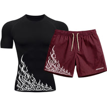 Kit Camiseta Térmica Manga Curta Uv E Bermuda Elastano Estampa Flame Velocity Rash Guard