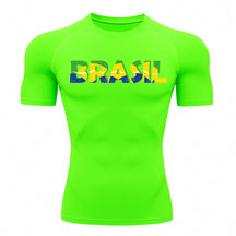 Camiseta Compressão Manga Curta Proteção UV 50+ Brasil Colorido Camiseta Varias Cores Rash Guard