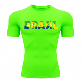Camiseta Compressão Manga Curta Proteção UV 50+ Brasil Colorido Camiseta Varias Cores Rash Guard