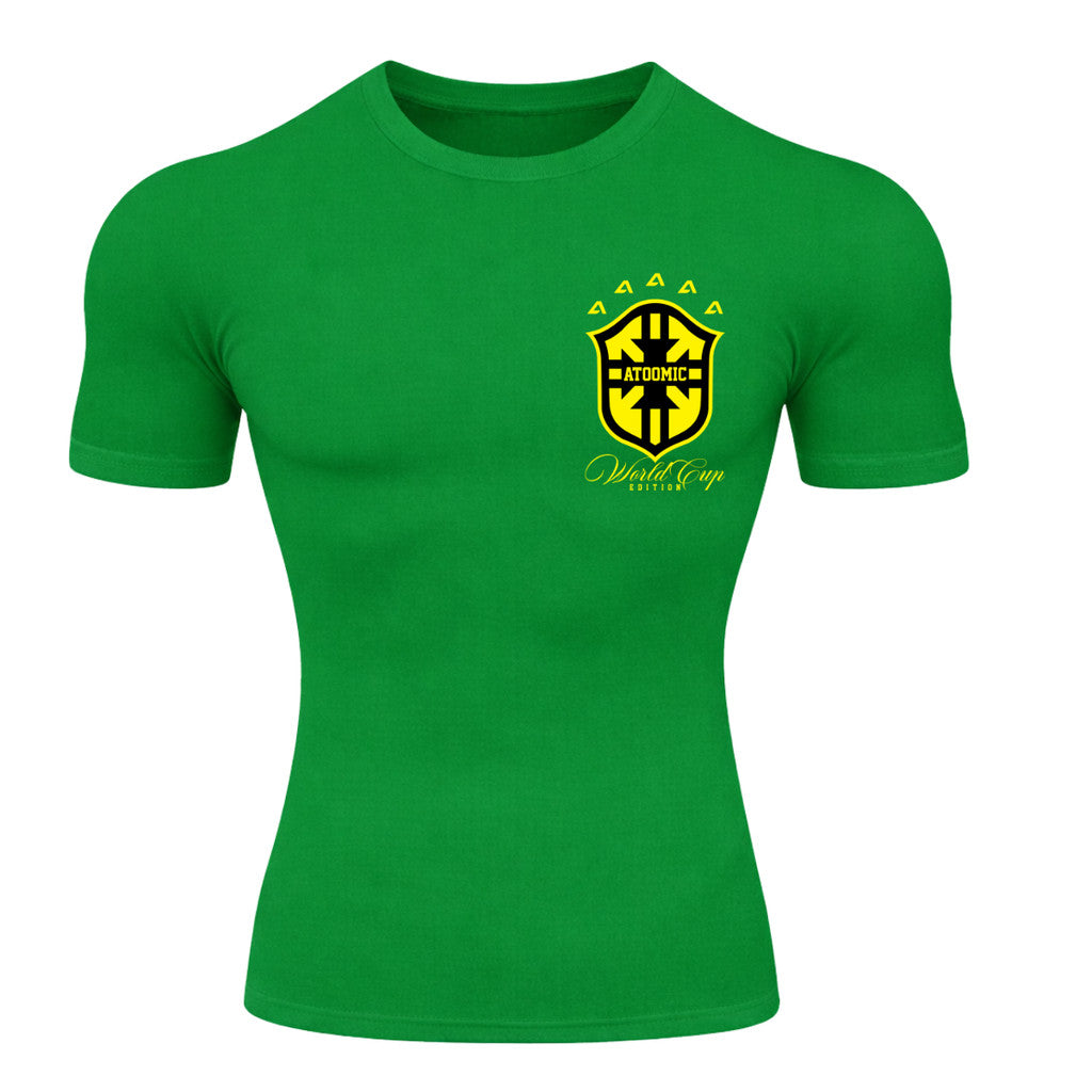 Camiseta Compressão Manga Curta UV Atoomic Escudo Brasil Prime Varias Cores Rash Guard