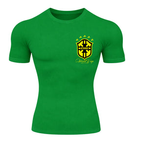 Camiseta Compressão Manga Curta UV Atoomic Escudo Brasil Prime Varias Cores Rash Guard