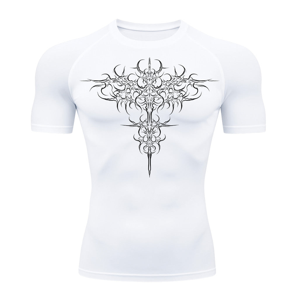 Camiseta Compressão Uv 50+ Manga Curta Cyber Tribal Savage Emblem Rash Guard