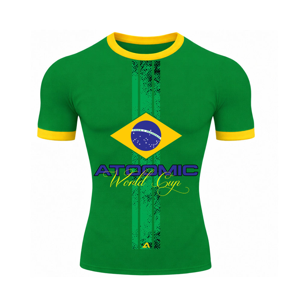 Camiseta Gola E Manga Colorida Manga Curta UV Atoomic Brasil Edition Varias Cores Rash Guard
