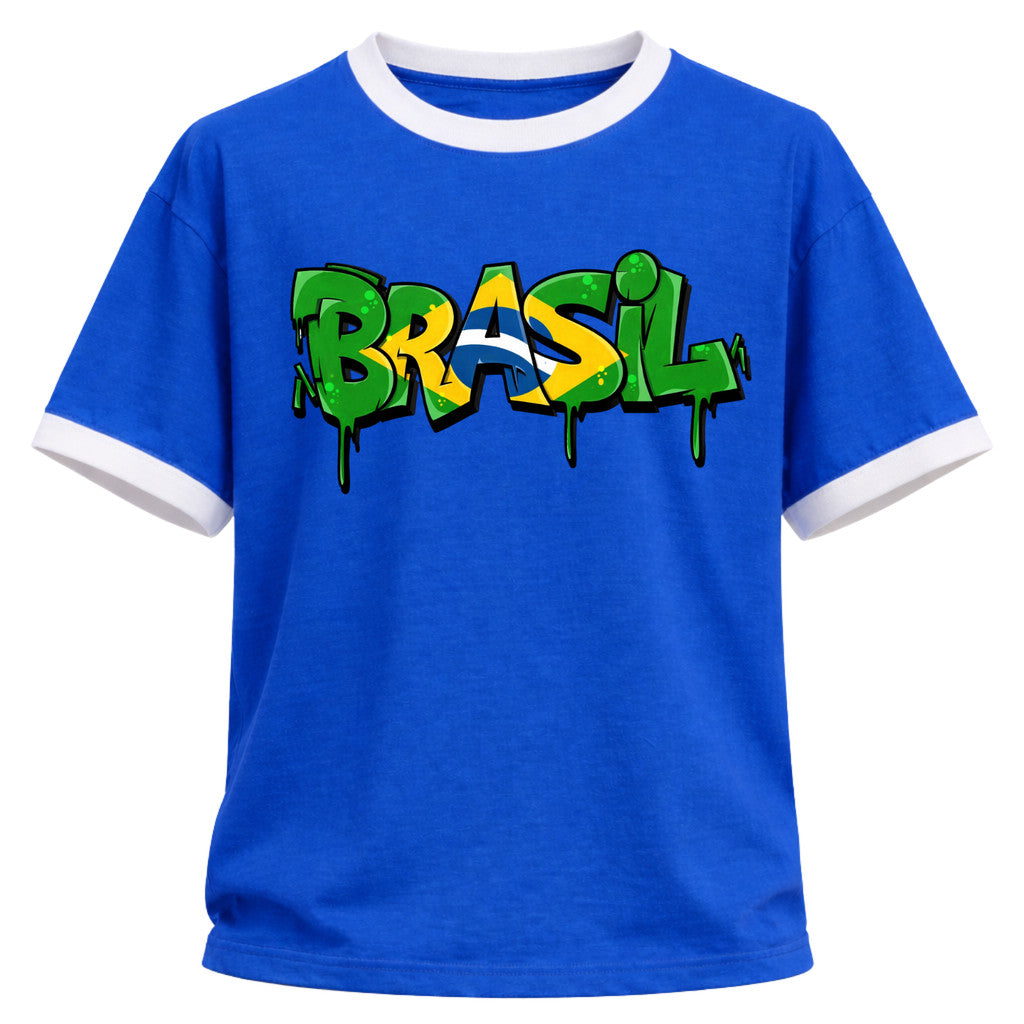 Camiseta Algodão Manga Curta Gola E Manga Colorida UV Atoomic Brasil Drip Edition Copa