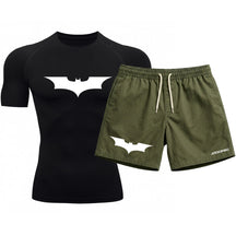 Kit Camiseta Térmica Manga Curta Uv E Bermuda Elastano Estampa Batman Rash Guard