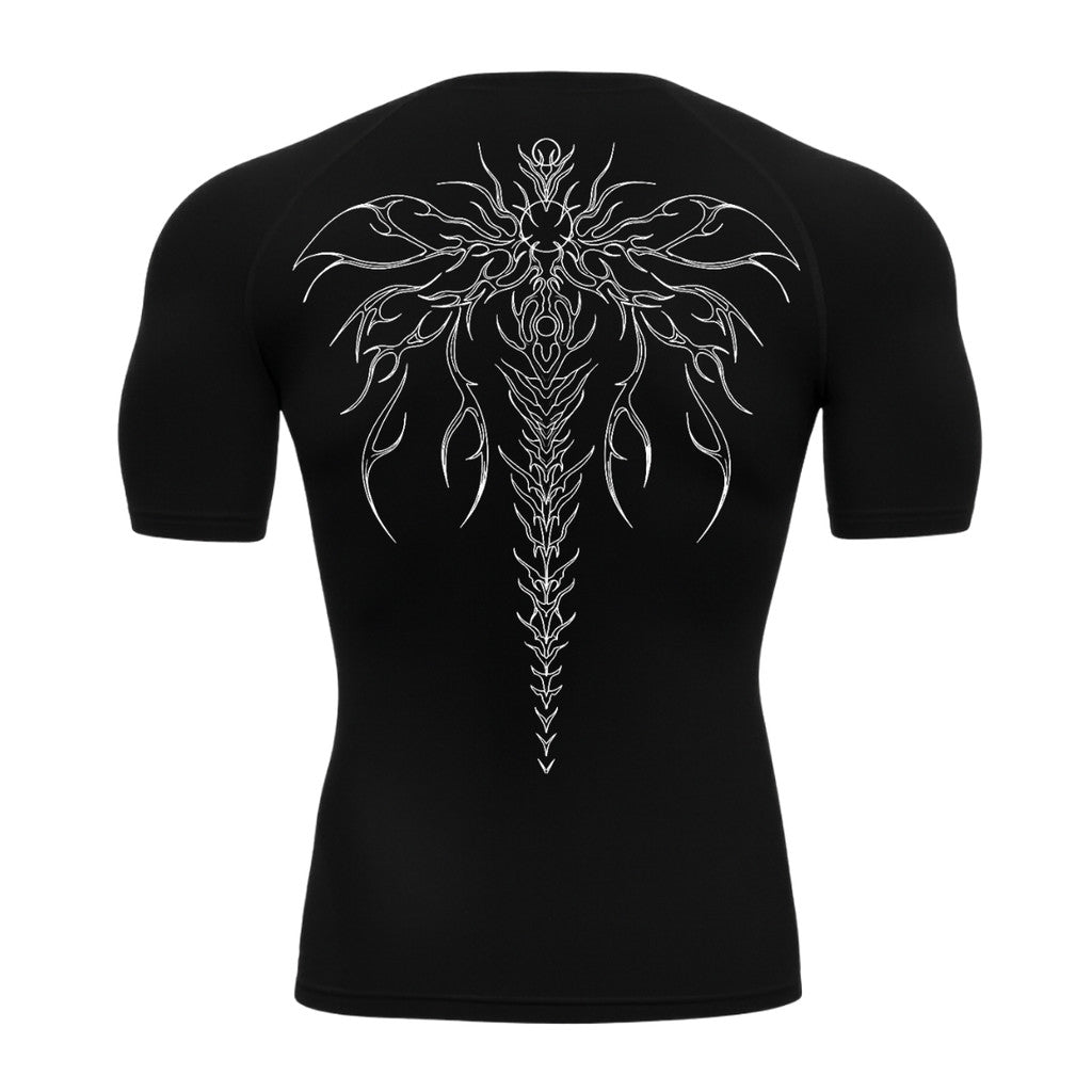 Camiseta Compressão Uv Manga Curta Cyber Tribal Chimera Spine Rash Guard