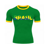 Camiseta Compressão Manga Curta Escrita Do Brasil Colorida Rash Guard