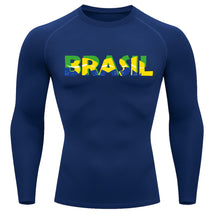 Camiseta Compressão Manga Longa Proteção UV 50+ Brasil Colorido Camiseta Varias Cores Rash Guard