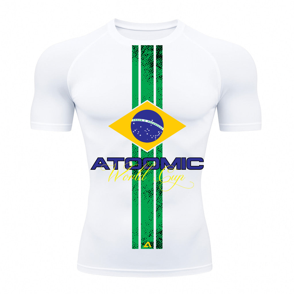 Camiseta Compressão Manga Curta UV Atoomic Brasil Edition Varias Cores Rash Guard